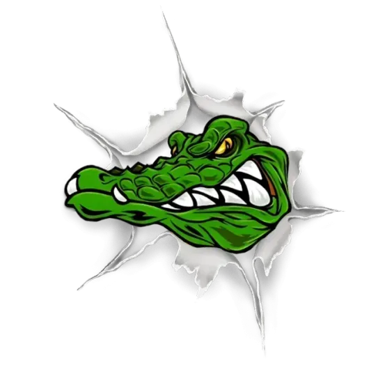 GatorGuard alligator mascot head bursting through a torn white surface